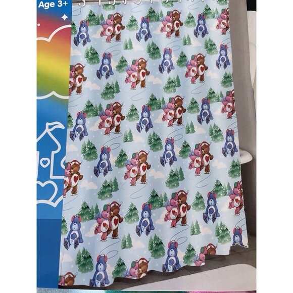 Care Bears Christmas Holiday Fabric Shower Curtain 70 X 72” Ice Skating Snow NEW - Picture 5 of 12